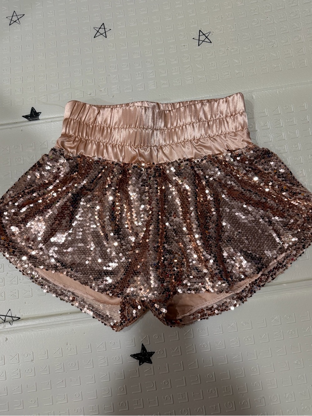 Peach Love California Rose Gold Sequin Skort Shorts